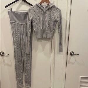 Love Fab Gray Cable Knit Hoodie and Pants Set